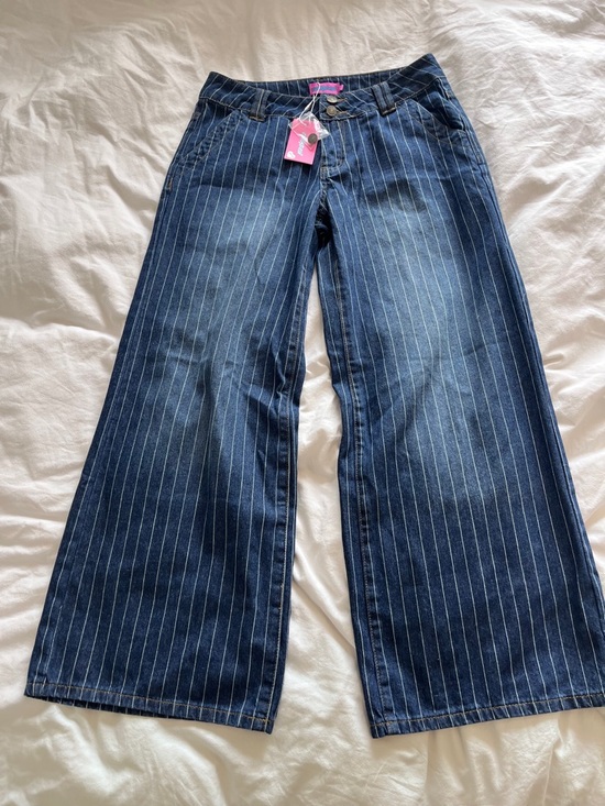 Edikted Denim - Edikted Dark Blue Pinstripe Wide-Leg Jeans
